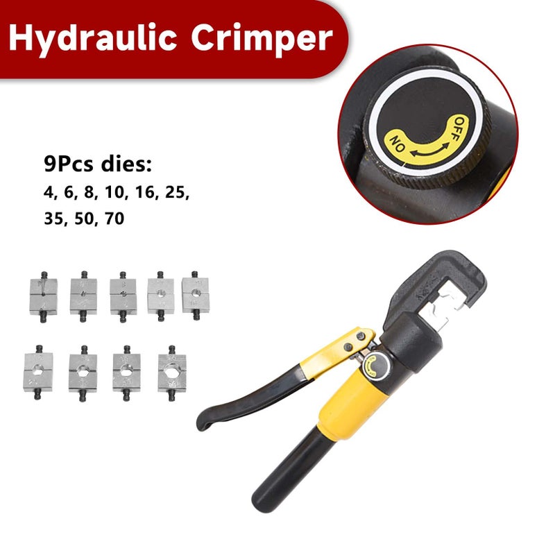 findmall 6 Ton Hydraulic Cable Lug Crimper, 12 AWG to 2/0 AWG Industrial Hydraulic Crimping Tool, Electrical Terminal Cable Wire Tool with 9 Dies (4, 6, 8, 10, 16, 25, 35, 50, 70) - Image 4